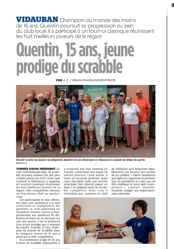 Revue de presse : Le club de Vidauban à la une.